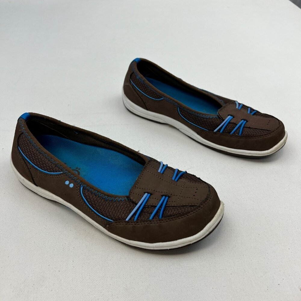 Ryka Women’s Brown Leather Bungee Slip On Skimmer Flats Brown/Multi Size 6.5W - Picture 2 of 9